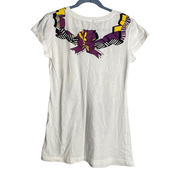Miu miu graphic tshirt white purple yellow ribbon print women’s size small - Picture 2 of 4